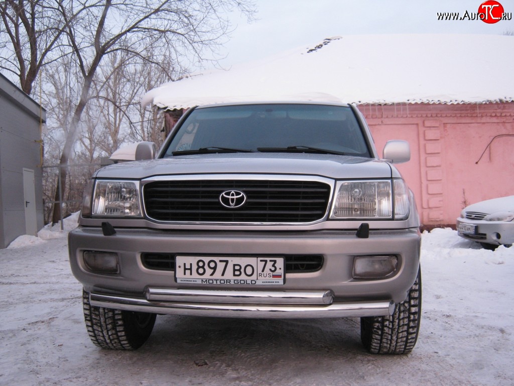 20 799 р. Защита переднего бампера (2 трубыØ76 и 63 мм, нержавейка) Russtal Toyota Land Cruiser 100 дорестайлинг (1998-2002)  с доставкой в г. Санкт‑Петербург