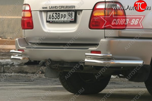 22 454 р. Защита заднего бампера из боковых уголков Souz-96( d76) Toyota Land Cruiser 100 дорестайлинг (1998-2002)  с доставкой в г. Санкт‑Петербург