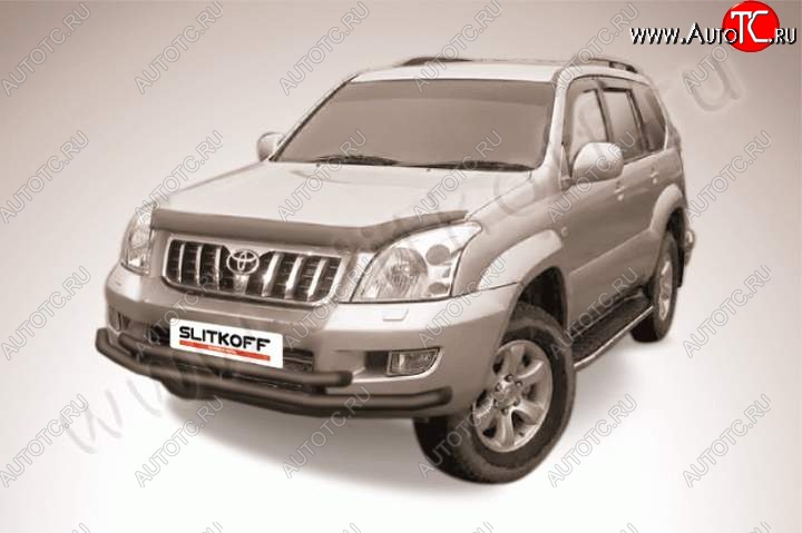 9 199 р. Защита переднего бампер Slitkoff  Toyota Land Cruiser Prado  J120 (2002-2009) (Цвет: серебристый)  с доставкой в г. Санкт‑Петербург