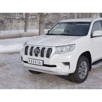 13 999 р. Защита переднего бампера (Ø63 мм, нержавейка) Russtal Toyota Land Cruiser Prado J150 2-ой рестайлинг (2017-2020)  с доставкой в г. Санкт‑Петербург. Увеличить фотографию 2