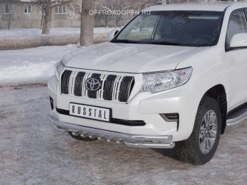 23 999 р. Защита переднего бампера (Ø63 мм c зубами Ø42, нержавейка) Russtal Toyota Land Cruiser Prado J150 2-ой рестайлинг (2017-2020)  с доставкой в г. Санкт‑Петербург. Увеличить фотографию 2