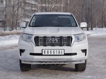 23 999 р. Защита переднего бампера (Ø63 мм c зубами Ø42, нержавейка) Russtal Toyota Land Cruiser Prado J150 2-ой рестайлинг (2017-2020)  с доставкой в г. Санкт‑Петербург. Увеличить фотографию 3