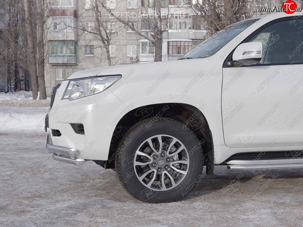 23 999 р. Защита переднего бампера (Ø63 мм c зубами Ø42, нержавейка) Russtal Toyota Land Cruiser Prado J150 2-ой рестайлинг (2017-2020)  с доставкой в г. Санкт‑Петербург