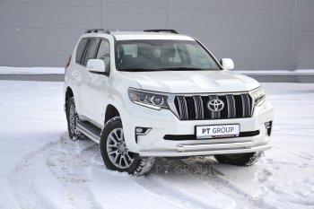 31 549 р. Защита переднего бампера двойная из труб d63/63 мм Petroil Tuning Toyota Land Cruiser Prado J150 2-ой рестайлинг (2017-2020) (Нержавеющая полированная сталь)  с доставкой в г. Санкт‑Петербург. Увеличить фотографию 1