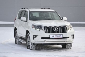 31 549 р. Защита переднего бампера двойная из труб d63/63 мм Petroil Tuning Toyota Land Cruiser Prado J150 2-ой рестайлинг (2017-2020) (Нержавеющая полированная сталь)  с доставкой в г. Санкт‑Петербург. Увеличить фотографию 2