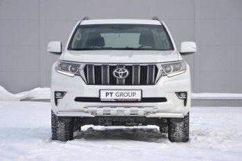 34 999 р. Защита переднего бампера на Petroil Tuning (диаметр 63 и 63)  Toyota Land Cruiser Prado  J150 (2017-2020) 2-ой рестайлинг (Нержавеющая полированная сталь)  с доставкой в г. Санкт‑Петербург. Увеличить фотографию 1