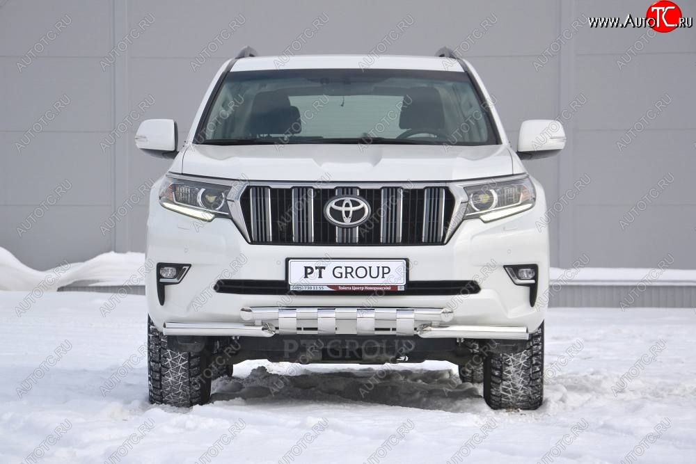 34 999 р. Защита переднего бампера на Petroil Tuning (диаметр 63 и 63) Toyota Land Cruiser Prado J150 2-ой рестайлинг (2017-2020) (Нержавеющая полированная сталь)  с доставкой в г. Санкт‑Петербург