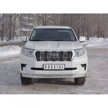 13 349 р. Одинарная защита переднего бампера диаметром 76 мм Toyota Land Cruiser Prado J150 2-ой рестайлинг (2017-2020)  с доставкой в г. Санкт‑Петербург. Увеличить фотографию 2