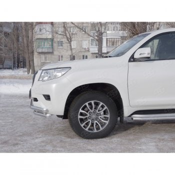 17 749 р. Защита переднего бампера (Ø63 мм с углами, нержавейка) Russtal Toyota Land Cruiser Prado J150 2-ой рестайлинг (2017-2020)  с доставкой в г. Санкт‑Петербург. Увеличить фотографию 2