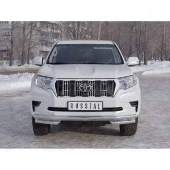 17 749 р. Защита переднего бампера (Ø63 мм с углами, нержавейка) Russtal Toyota Land Cruiser Prado J150 2-ой рестайлинг (2017-2020)  с доставкой в г. Санкт‑Петербург. Увеличить фотографию 3