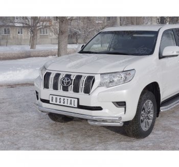 17 749 р. Защита переднего бампера (Ø63 мм с углами, нержавейка) Russtal Toyota Land Cruiser Prado J150 2-ой рестайлинг (2017-2020)  с доставкой в г. Санкт‑Петербург. Увеличить фотографию 1