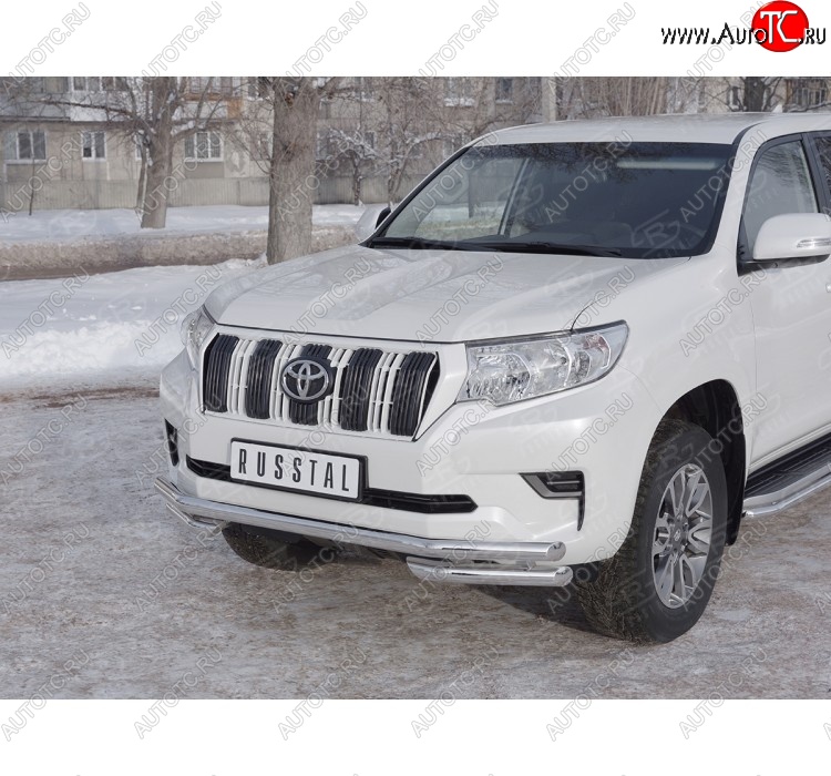 17 749 р. Защита переднего бампера (Ø63 мм с углами, нержавейка) Russtal Toyota Land Cruiser Prado J150 2-ой рестайлинг (2017-2020)  с доставкой в г. Санкт‑Петербург