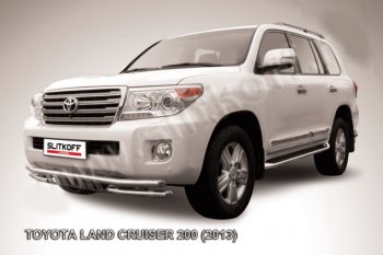 20 949 р. Защита переднего бампера Slitkoff (Ø57 и 57 мм, с защитой картера) Toyota Land Cruiser 200 1-ый рестайлинг (2012-2015) (Нержавейка)  с доставкой в г. Санкт‑Петербург. Увеличить фотографию 1