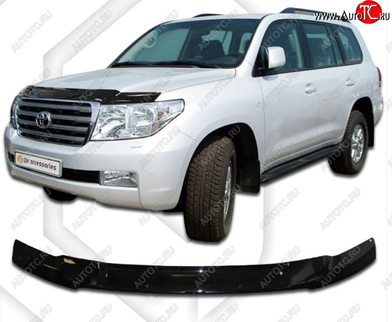 2 799 р. Дефлектор капота CA-Plastiс  Toyota Land Cruiser  200 (2012-2015) (Classic черный, Без надписи)  с доставкой в г. Санкт‑Петербург