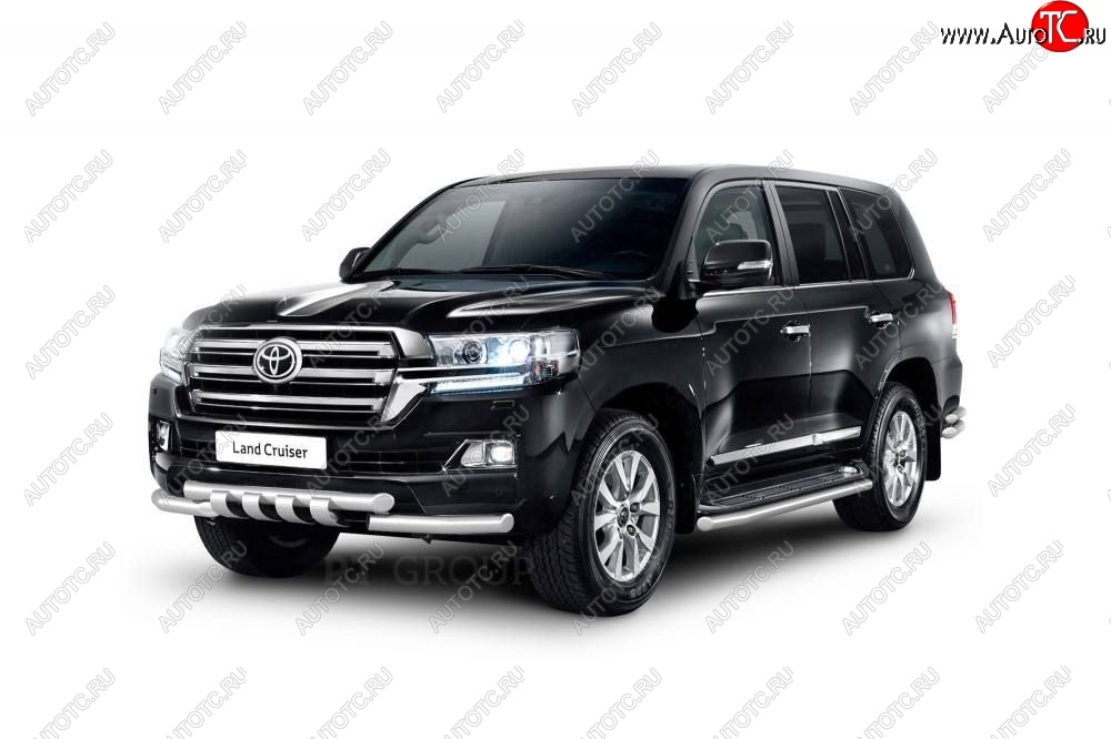 30 999 р. Защита порогов из трубы Ø63 Petroil Tuning  Toyota Land Cruiser  200 (2015-2021) 2-ой рестайлинг (Нержавеющая полированная сталь)  с доставкой в г. Санкт‑Петербург