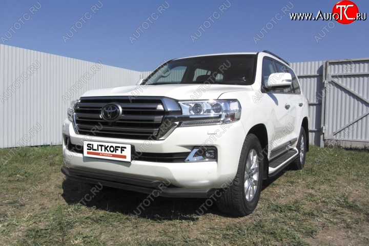 12 949 р. Защита переднего бампер Slitkoff  Toyota Land Cruiser  200 (2015-2021) 2-ой рестайлинг (Цвет: серебристый)  с доставкой в г. Санкт‑Петербург