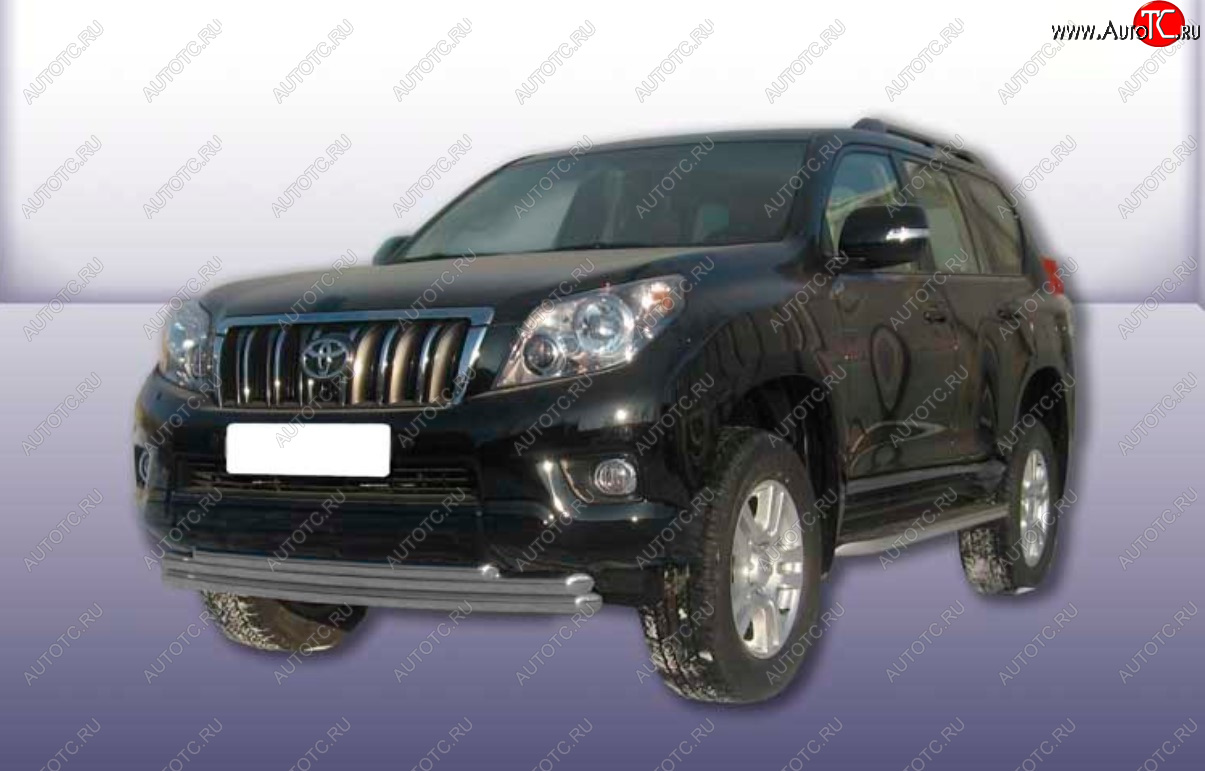 11 999 р. Защита переднего бампера Slitkoff (Ø 57+Ø 57+Ø 42, тройная).  Toyota Land Cruiser Prado  J150 (2009-2013) (Сталь с полимерным покрытием. Цвет: серебристый)  с доставкой в г. Санкт‑Петербург