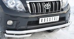 26 549 р. Защита переднего бампера (Ø63 мм с углами, нержавейка) SLITKOFF  Toyota Land Cruiser Prado  J150 (2009-2013) дорестайлинг  с доставкой в г. Санкт‑Петербург. Увеличить фотографию 2