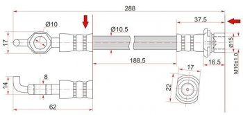 Тормозной шланг 2 WD SAT (левый/правый)  LiteAce  R40,50, Town Ace  3