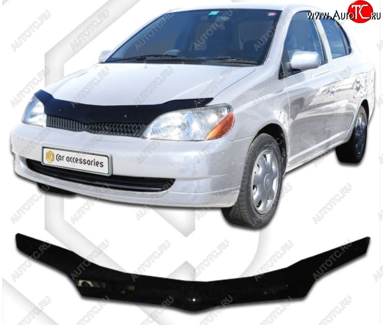 1 799 р. Дефлектор капота CA-Plastic Toyota Platz (1999-2002) (Classic черный, Без надписи)  с доставкой в г. Санкт‑Петербург