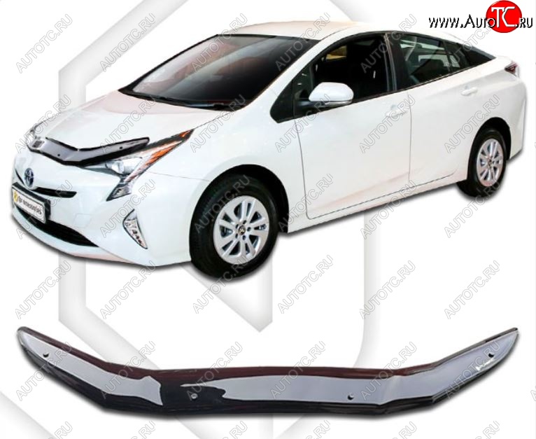 1 759 р. Дефлектор капота CA-Plastiс Toyota Prius XW50 дорестайлинг (2015-2018) (Classic черный, Без надписи)  с доставкой в г. Санкт‑Петербург