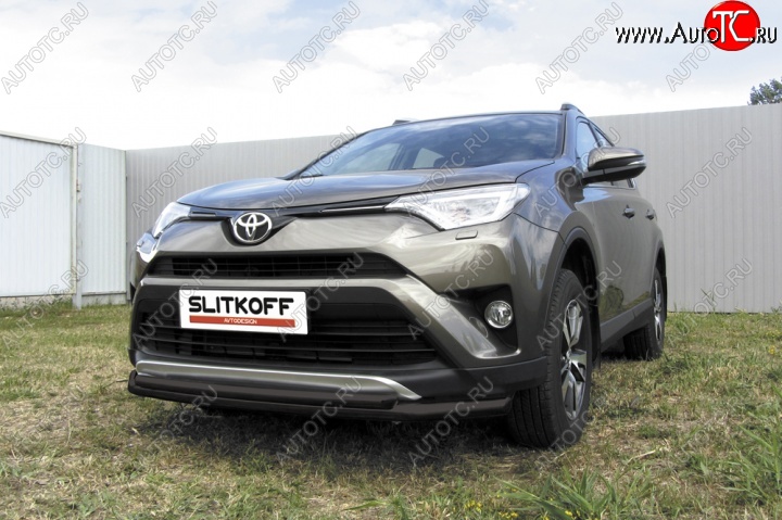 8 299 р. Защита переднего бампер Slitkoff Toyota RAV4 XA40 5 дв. рестайлинг (2015-2019) (Цвет: серебристый)  с доставкой в г. Санкт‑Петербург