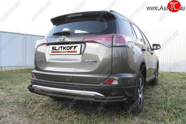 8 299 р. Защита задняя Slitkoff  Toyota RAV4  XA40 (2015-2019) 5 дв. рестайлинг (Цвет: серебристый)  с доставкой в г. Санкт‑Петербург