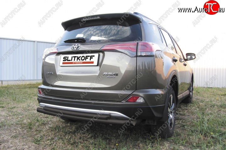 6 699 р. Защита задняя Slitkoff  Toyota RAV4  XA40 (2015-2019) 5 дв. рестайлинг (Цвет: серебристый)  с доставкой в г. Санкт‑Петербург