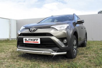 11 849 р. Защита переднего бампера Slitkoff (Ø57 и 42 мм) Toyota RAV4 XA40 5 дв. рестайлинг (2015-2019) (Нержавейка полированная)  с доставкой в г. Санкт‑Петербург. Увеличить фотографию 1