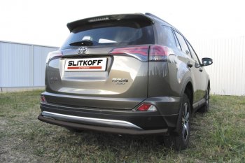 6 999 р. Защита заднего бампера Slitkoff (Ø57 мм, длинная)  Toyota RAV4  XA40 (2015-2019) 5 дв. рестайлинг (Сталь с полимерным покрытием в цвет: черный)  с доставкой в г. Санкт‑Петербург. Увеличить фотографию 1