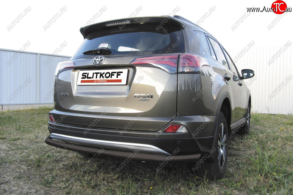 6 999 р. Защита заднего бампера Slitkoff (Ø57 мм, длинная)  Toyota RAV4  XA40 (2015-2019) 5 дв. рестайлинг (Сталь с полимерным покрытием в цвет: черный)  с доставкой в г. Санкт‑Петербург