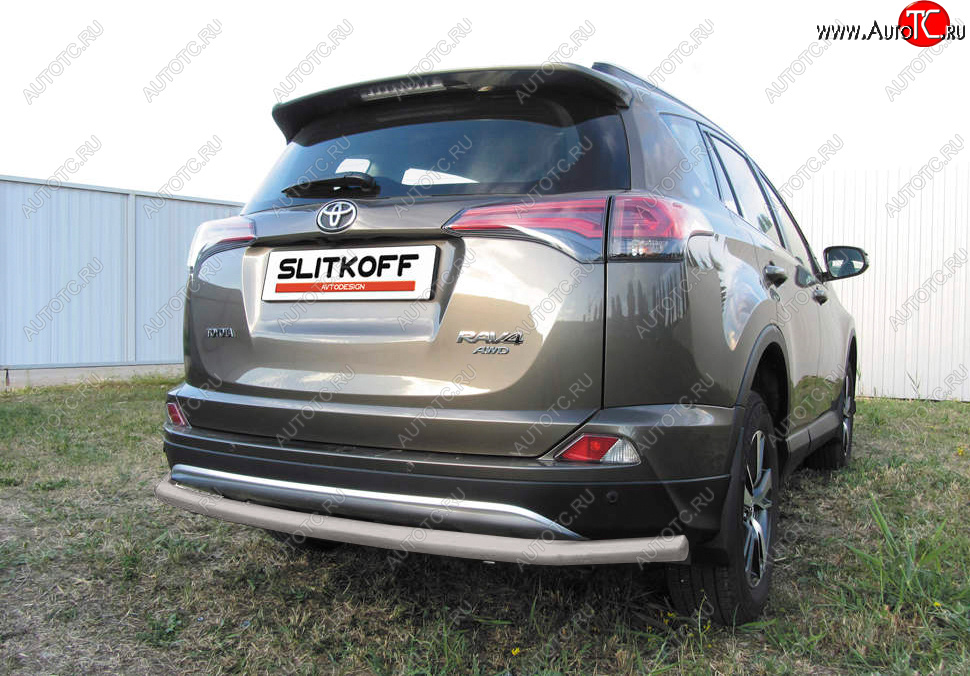 6 999 р. Защита заднего бампера Slitkoff (Ø57 мм, длинная)  Toyota RAV4  XA40 (2015-2019) 5 дв. рестайлинг (Сталь с полимерным покрытием в цвет: серебристый)  с доставкой в г. Санкт‑Петербург