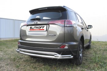 11 849 р. Защита заднего бампера Slitkoff (Ø57 и 42 мм, длинная)  Toyota RAV4  XA40 (2015-2019) 5 дв. рестайлинг (Нержавейка полированная)  с доставкой в г. Санкт‑Петербург. Увеличить фотографию 1