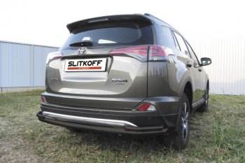 11 849 р. Защита заднего бампера Slitkoff (Ø57 и 42 мм, длинная)  Toyota RAV4  XA40 (2015-2019) 5 дв. рестайлинг (Нержавейка полированная)  с доставкой в г. Санкт‑Петербург. Увеличить фотографию 2