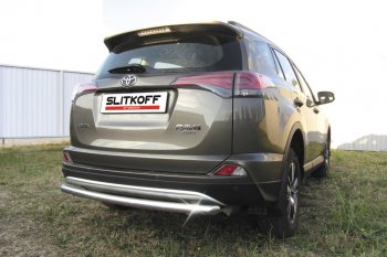 7 899 р. Защита заднего бампера Slitkoff (Ø57 мм, радиусная)  Toyota RAV4  XA40 (2015-2019) 5 дв. рестайлинг (Нержавейка полированная)  с доставкой в г. Санкт‑Петербург. Увеличить фотографию 1