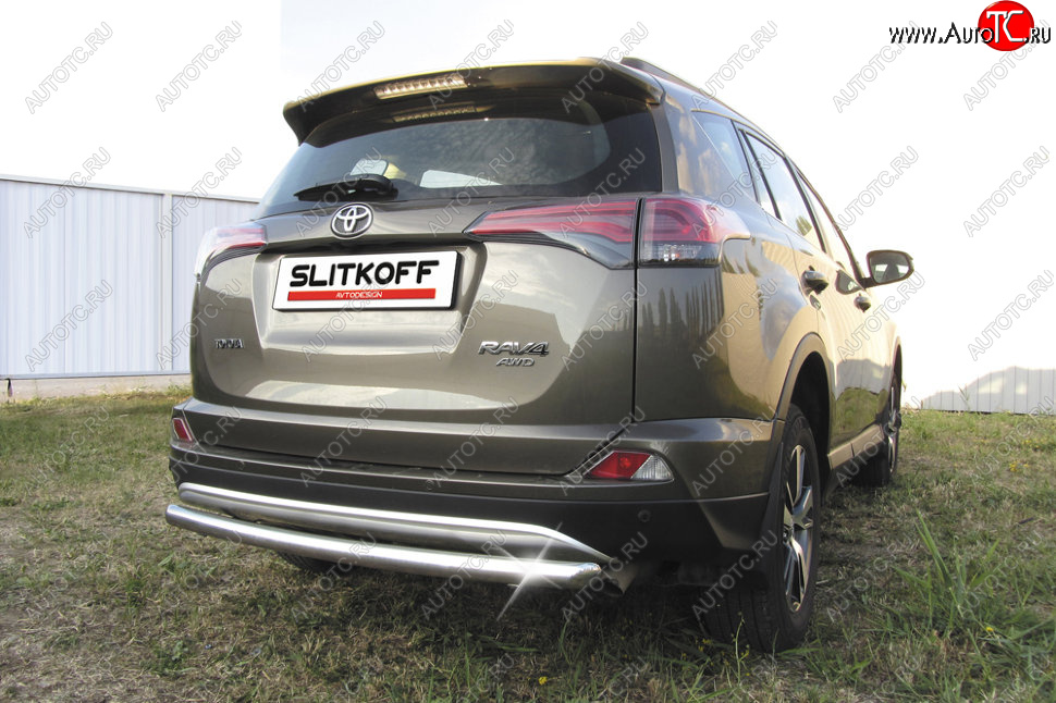 7 899 р. Защита заднего бампера Slitkoff (Ø57 мм, радиусная)  Toyota RAV4  XA40 (2015-2019) 5 дв. рестайлинг (Нержавейка полированная)  с доставкой в г. Санкт‑Петербург