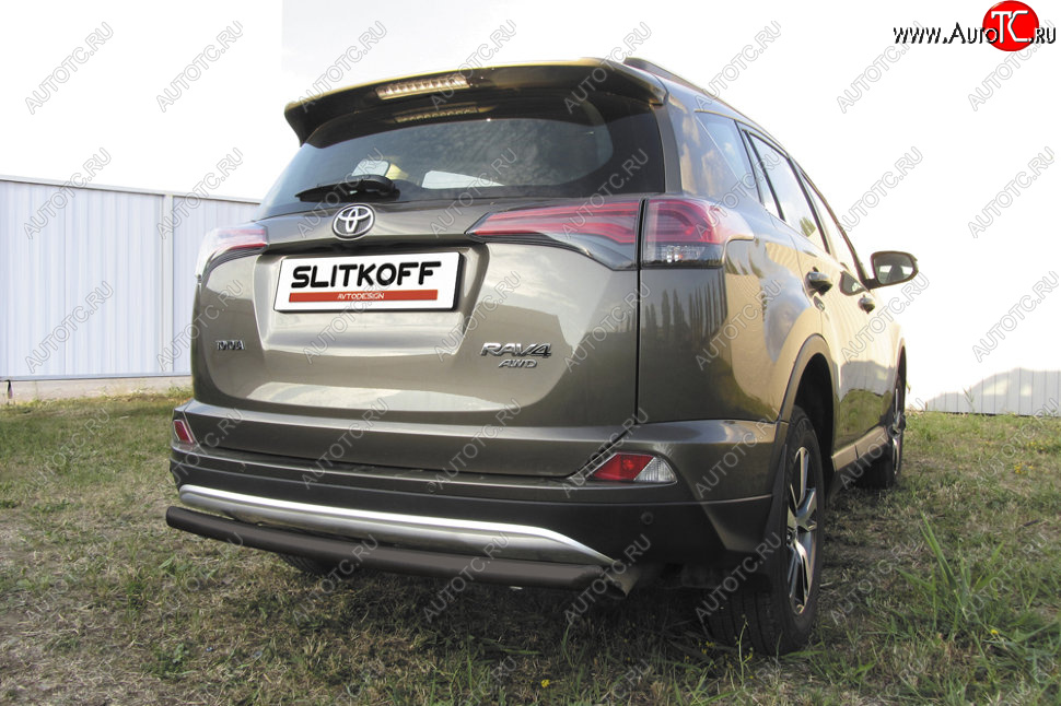 5 499 р. Защита заднего бампера Slitkoff (Ø57 мм, радиусная)  Toyota RAV4  XA40 (2015-2019) 5 дв. рестайлинг (Сталь с полимерным покрытием в цвет: черный)  с доставкой в г. Санкт‑Петербург