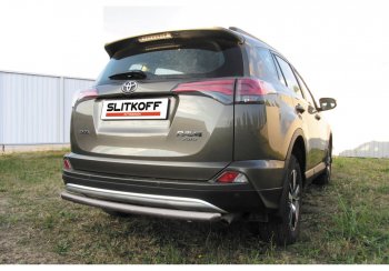 5 499 р. Защита заднего бампера Slitkoff (Ø57 мм, радиусная)  Toyota RAV4  XA40 (2015-2019) 5 дв. рестайлинг (Сталь с полимерным покрытием в цвет: серебристый)  с доставкой в г. Санкт‑Петербург. Увеличить фотографию 1