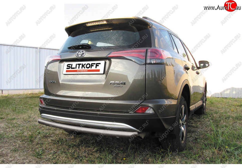 5 499 р. Защита заднего бампера Slitkoff (Ø57 мм, радиусная)  Toyota RAV4  XA40 (2015-2019) 5 дв. рестайлинг (Сталь с полимерным покрытием в цвет: серебристый)  с доставкой в г. Санкт‑Петербург