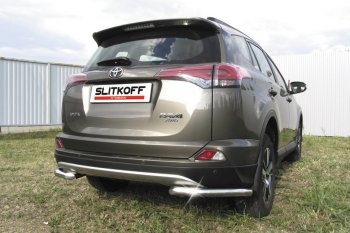 7 599 р. Защита заднего бампера Slitkoff (Ø57 мм, уголки)  Toyota RAV4  XA40 (2015-2019) 5 дв. рестайлинг (Нержавейка полированная)  с доставкой в г. Санкт‑Петербург. Увеличить фотографию 2