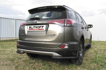 7 599 р. Защита заднего бампера Slitkoff (Ø57 мм, уголки)  Toyota RAV4  XA40 (2015-2019) 5 дв. рестайлинг (Нержавейка полированная)  с доставкой в г. Санкт‑Петербург. Увеличить фотографию 1