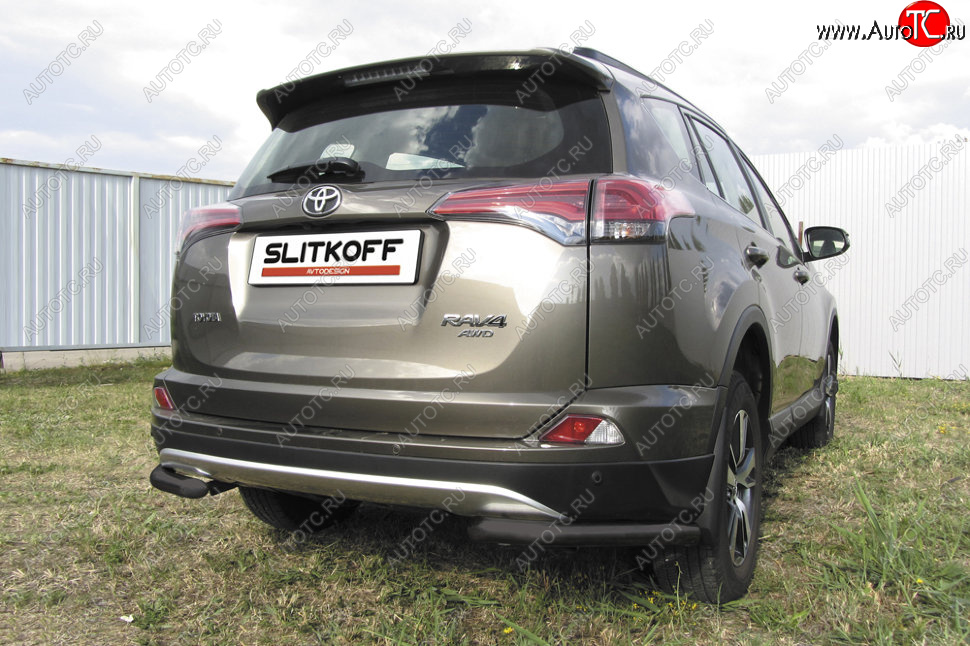 7 599 р. Защита заднего бампера Slitkoff (Ø57 мм, уголки)  Toyota RAV4  XA40 (2015-2019) 5 дв. рестайлинг (Нержавейка полированная)  с доставкой в г. Санкт‑Петербург