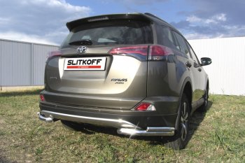 8 449 р. Защита заднего бампера Slitkoff (d57 и 42 мм, уголки)  Toyota RAV4  XA40 (2015-2019) 5 дв. рестайлинг (Нержавейка полированная)  с доставкой в г. Санкт‑Петербург. Увеличить фотографию 1