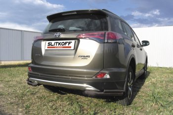 8 449 р. Защита заднего бампера Slitkoff (d57 и 42 мм, уголки) Toyota RAV4 XA40 5 дв. рестайлинг (2015-2019) (Нержавейка полированная)  с доставкой в г. Санкт‑Петербург. Увеличить фотографию 2