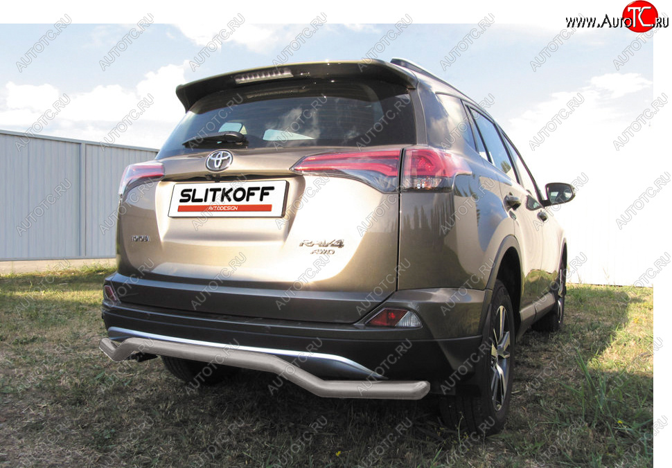 6 699 р. Защита заднего бампера Slitkoff (Ø57 мм, волна)  Toyota RAV4  XA40 (2015-2019) 5 дв. рестайлинг (Сталь с полимерным покрытием в цвет: серебристый)  с доставкой в г. Санкт‑Петербург