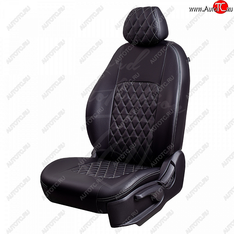 7 399 р. Чехлы для сидений Lord Autofashion Турин Ромб (экокожа)  Toyota RAV4  XA40 (2015-2019) 5 дв. рестайлинг (Черный, вставка черная, строчка серая)  с доставкой в г. Санкт‑Петербург