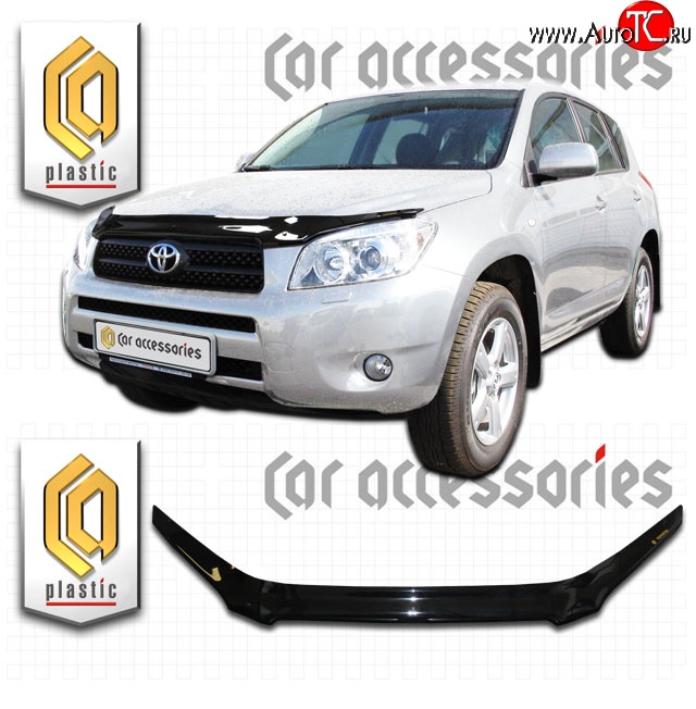 2 079 р. Дефлектор капота CA Plastic exclusive  Toyota RAV4  XA305 (2005-2009) 5 дв. дорестайлинг (Classic черный, Без надписи)  с доставкой в г. Санкт‑Петербург