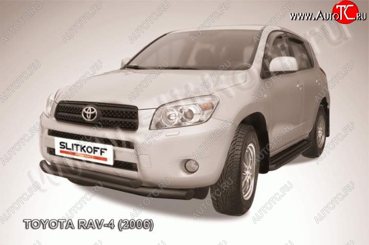 8 799 р. Защита переднего бампер Slitkoff Toyota RAV4 XA305 5 дв. дорестайлинг (2005-2009) (Цвет: серебристый)  с доставкой в г. Санкт‑Петербург