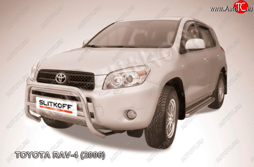 18 999 р. Защита переднего бампера Slitkoff (Ø57 мм, низкая)  Toyota RAV4  XA305 (2005-2009) 5 дв. дорестайлинг (Нержавейка полированная)  с доставкой в г. Санкт‑Петербург