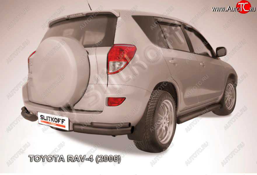 4 949 р. Защита заднего бампера Slitkoff (d57 мм, уголки)  Toyota RAV4  XA305 (2005-2009) 5 дв. дорестайлинг (Сталь с полимерным покрытием в цвет: черный)  с доставкой в г. Санкт‑Петербург